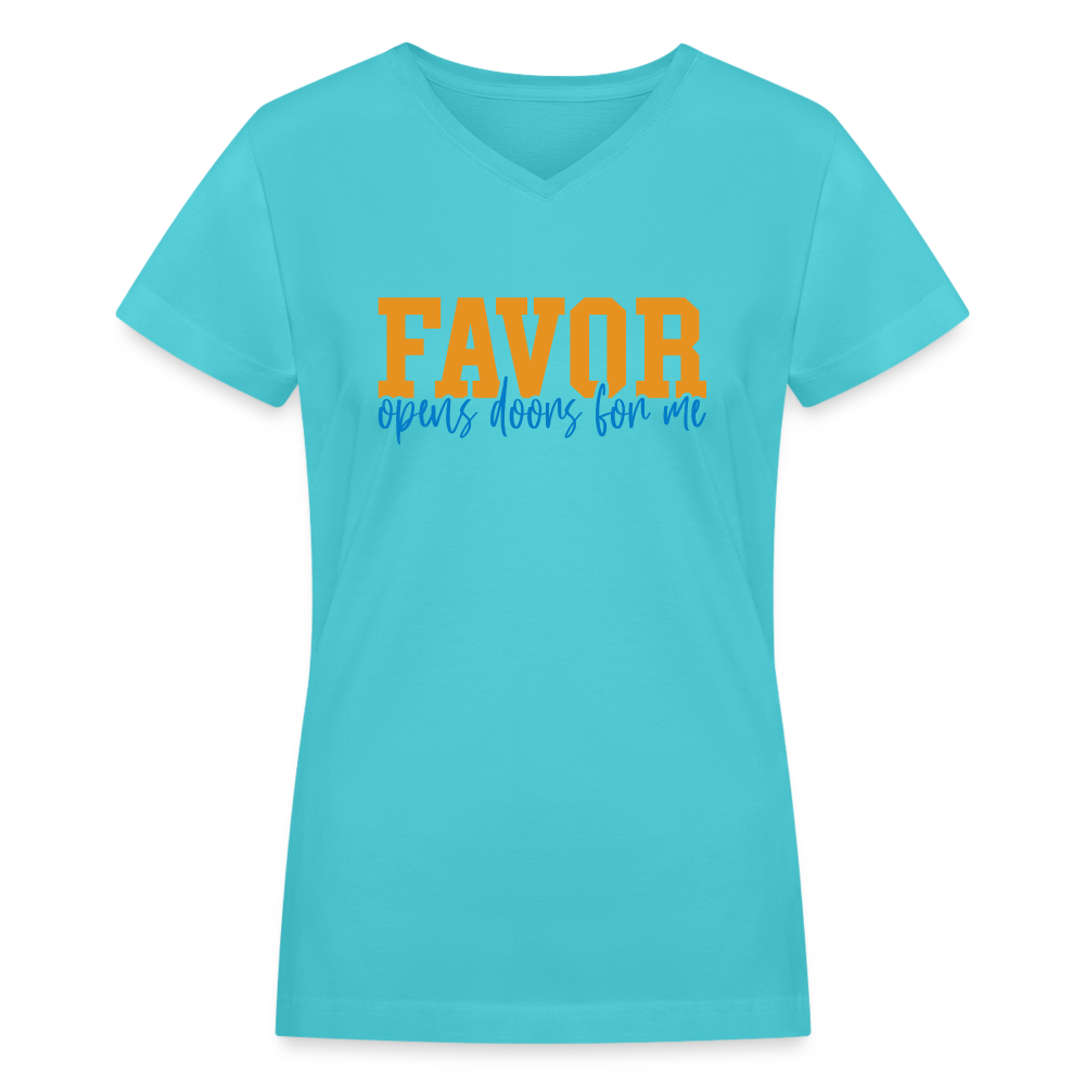 Favor/Grace - Women's V-Neck - LIGHT COLORS - aqua